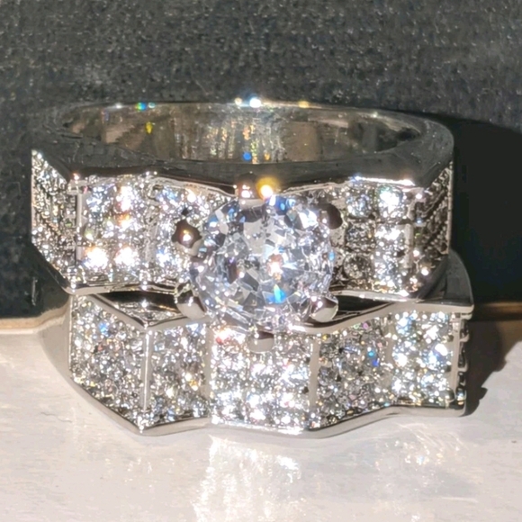 Women's 2pc Solid 925 Sterling Silver Lab Created Diamond Bridal Set SZ 9 - Picture 9 of 17